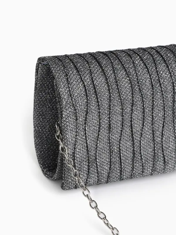 Сумка-клатч женская вечерняя на магните, на длинной цепочке, блестящая, серебристая