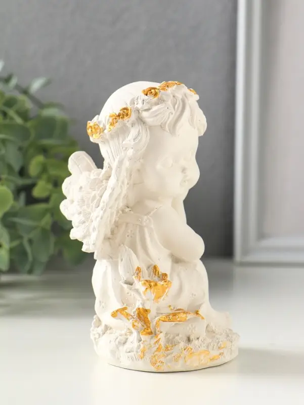 Фигурка гипс &laquo;Ангел в цветах&raquo;, 13&times;8 см, белая