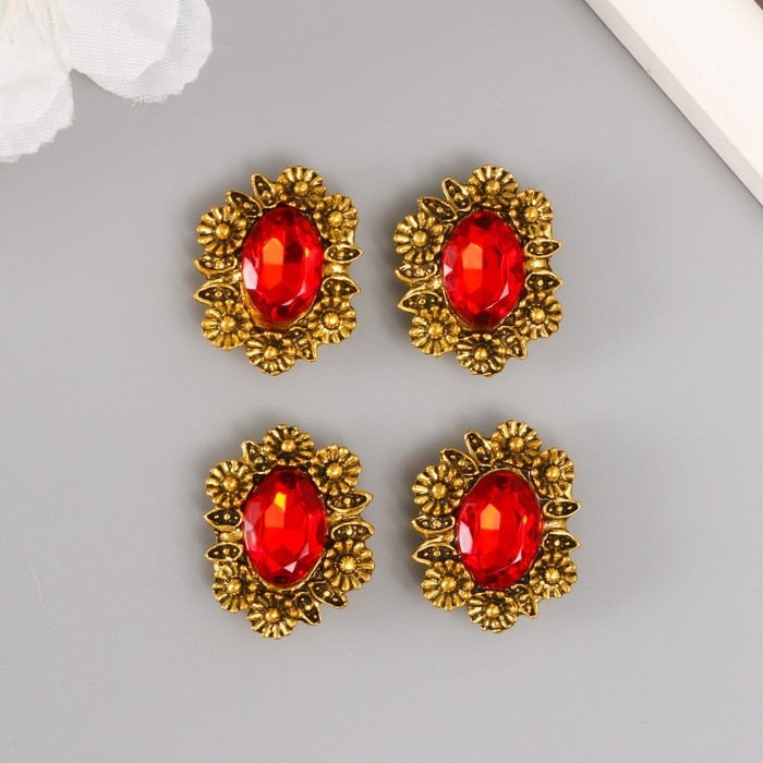 Декор для творчества металл пряжка  Декор для творчества металл пряжка "Кристалл в цветах" набор 4 шт 2,5х2,3х1 см