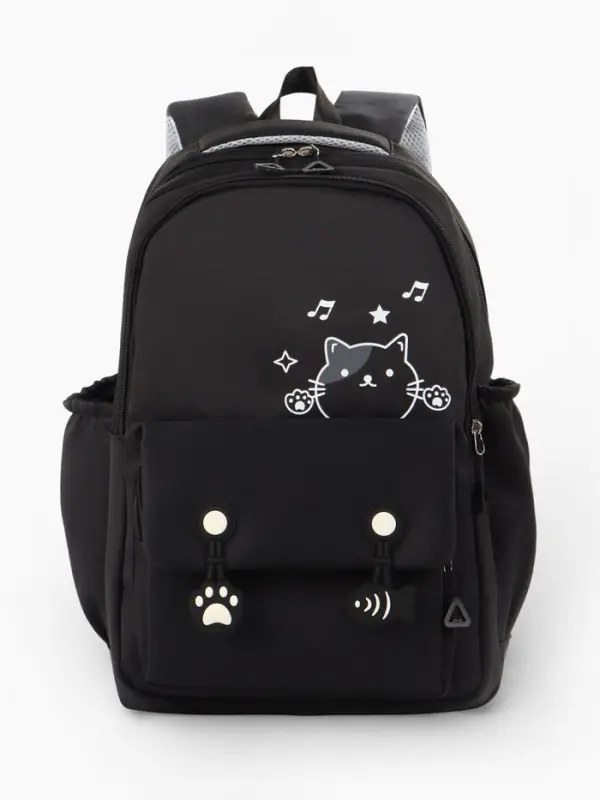 Рюкзак школьный &laquo;Котик&raquo;, 3 кармана, 2 отделения, 29&times;14&times;44 см, чёрный