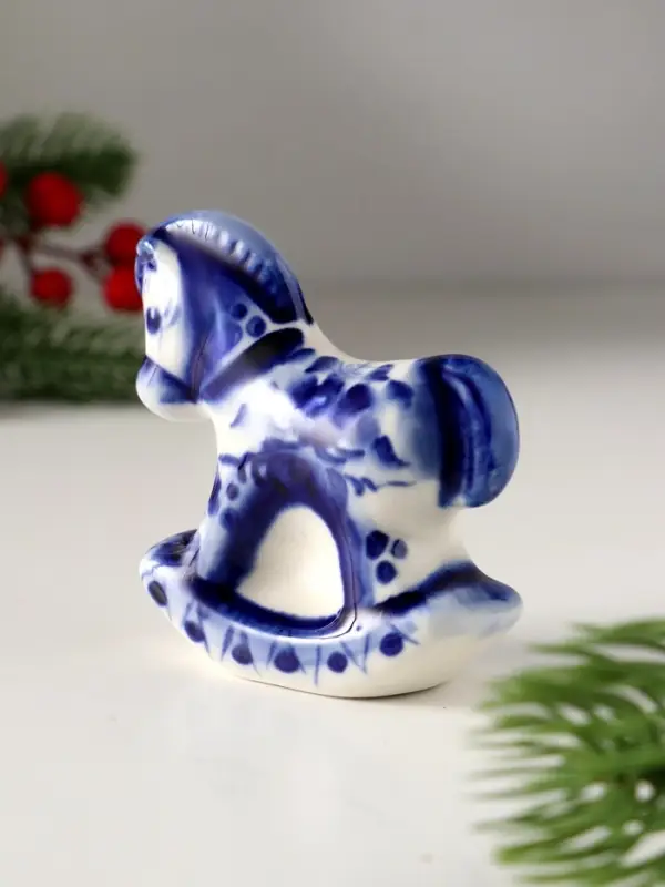 Сувенир Конь качалка, 7х7см, гжель Сувенир Конь качалка, 7х7см, гжель