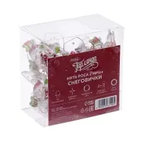 Гирлянда &laquo;Нить&raquo; 2 м роса с насадками &laquo;Снеговик&raquo;, IP20, серебристая нить, 20 LED, 2 режима, батарейки ААх2 (нет в комплекте), свечение белое