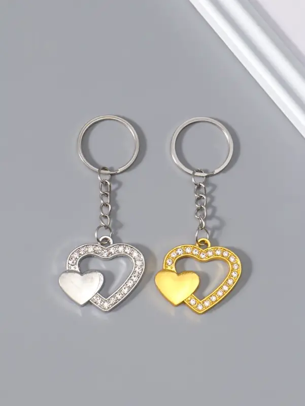Брелок металл "Двойное сердце" стразы МИКС 3,3х3,7 см