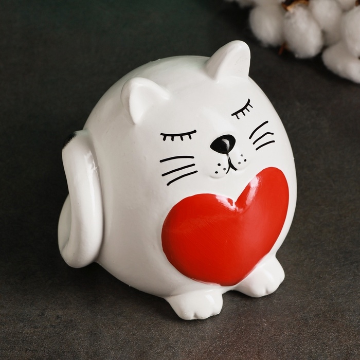 Копилка Копилка "Круглый кот с сердцем" белый, 14см