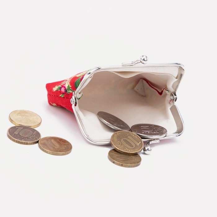 Кошелёк монетница на фермуаре, цвет красный