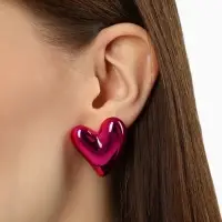Серьги металл &laquo;Сердце&raquo;, с изгибом, розовые