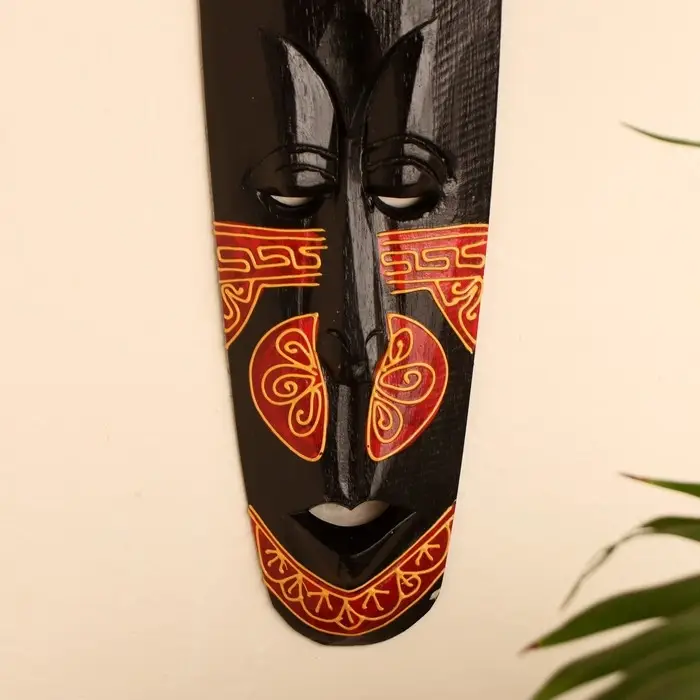 Маска настенная дерево Маска настенная дерево "Абориген черный с красным узором" 3х12х50 см