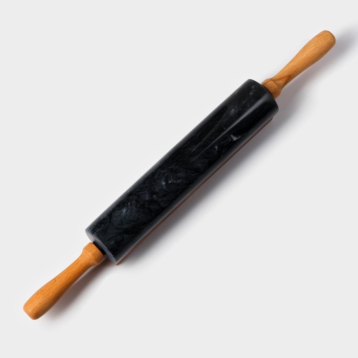 Скалка из мрамора Magistro, с подставкой, 45×5 см, цвет чёрный Скалка из мрамора Magistro, с подставкой, 45×5 см, цвет чёрный