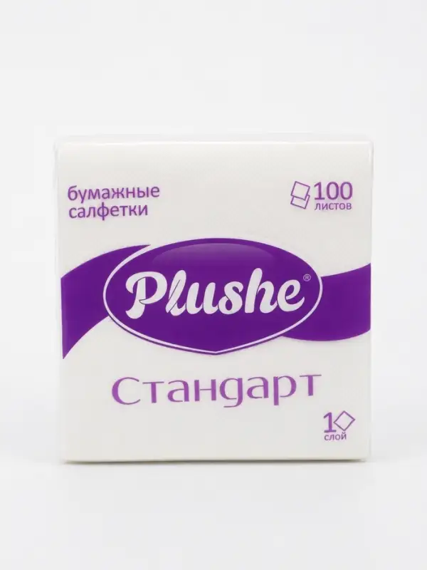 Салфетки бумажные Plushe Standart, 1 слой, 24&times;24 см, 100 шт., белые
