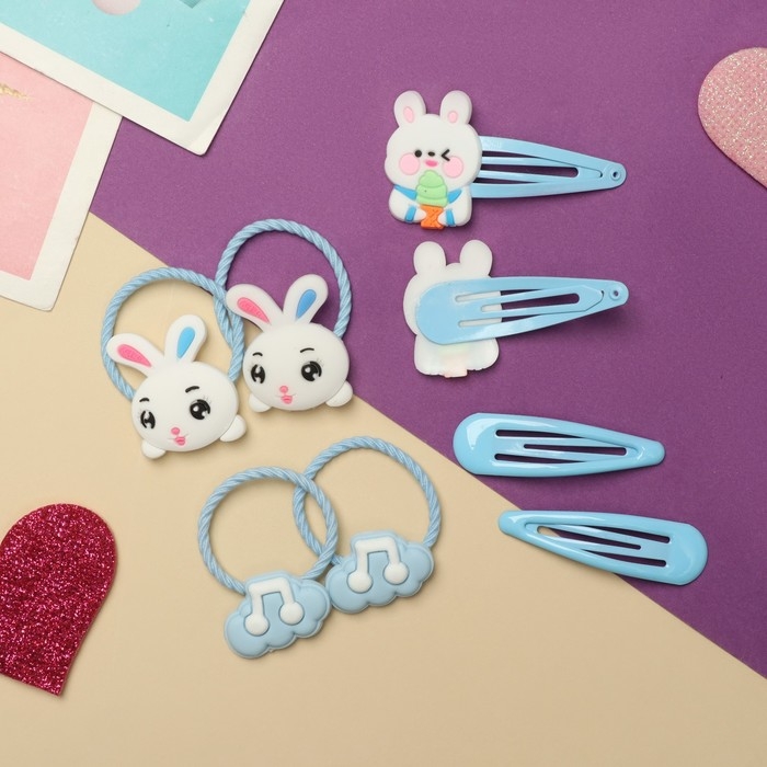 Набор для волос Набор для волос "Ванилька" (4 резинки, 4 невидимки) зайчики, голубой