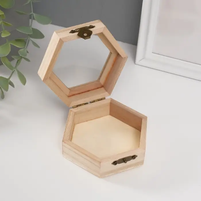 Шкатулка для росписи дерево &laquo;Многогранник со стеклянной вставкой&raquo;, для творчества, декора, 10&times;9&times;4.5 см