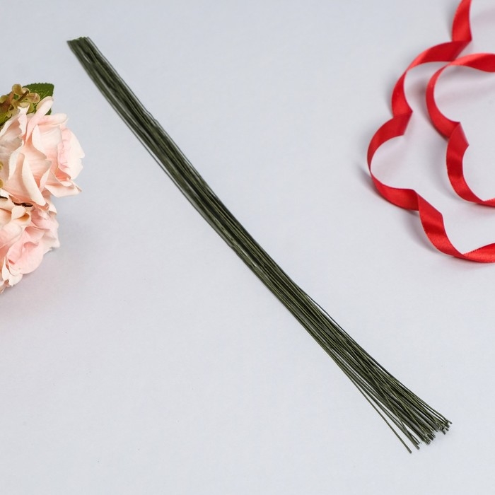 Флористическая проволока в бумажной оплётке  Флористическая проволока в бумажной оплётке "Зелёная", длина 40 см, 0,55 мм, набор 30 шт