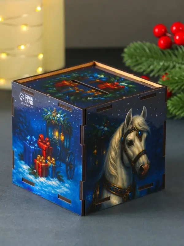 Новогодняя копилка куб "Богатства в дом" 10х10х10 см (набор 7 деталей)