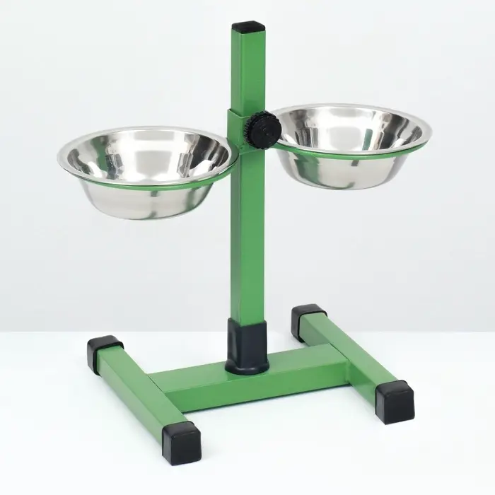 Подставка с мисками, 2&times;350 мл, высота 30 см, разборная, зелёная