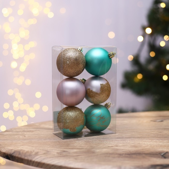 Новогодние шары ёлочные «Верь в мечту!», на Новый год, пластик, d=6, 6 шт., тиффани, золотой и розовый Новогодние шары ёлочные «Верь в мечту!», на Новый год, пластик, d=6, 6 шт., тиффани, золотой и розовый