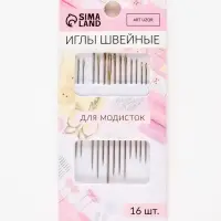 Иглы швейные для модисток Арт Узор, с золотым ушком, d=0.7-1.1 мм, 3.8-5.3 см, набор 16 шт.