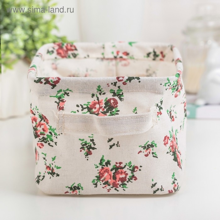 Корзина для хранения с ручками «Цветы», 20,5×16,5см, прямоугольный Корзина для хранения с ручками «Цветы», 20,5×16,5см, прямоугольный