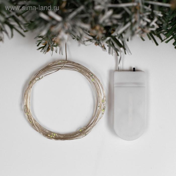 Гирлянда «Нить» 2 м роса, IP20, серебристая нить, 20 LED, батарейки CR2032х2 (в комплекте), свечение зелёное Гирлянда «Нить» 2 м роса, IP20, серебристая нить, 20 LED, батарейки CR2032х2 (в комплекте), свечение зелёное