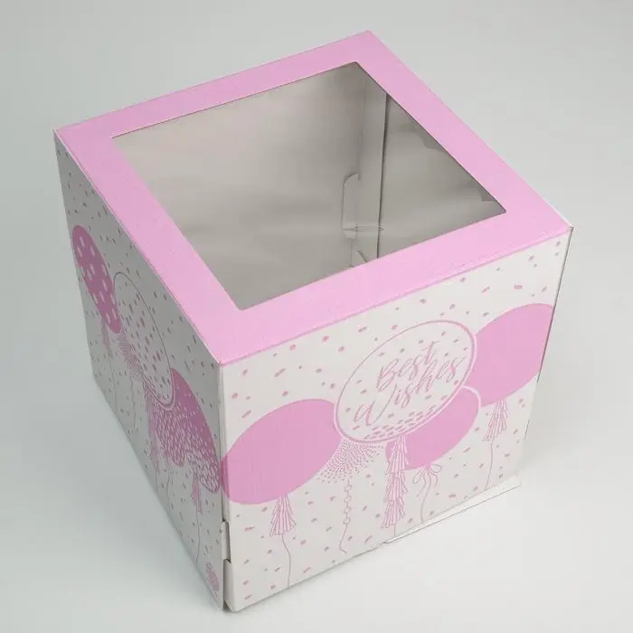 Коробка для торта с окном, кондитерская упаковка «Best wishes», 30 х 30 х 30 см Коробка для торта с окном, кондитерская упаковка «Best wishes», 30 х 30 х 30 см