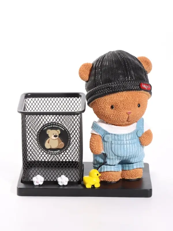 Фигура - карандашница&laquo;Медвежонок с уточкой&raquo; полистоун, 8.9&times;15.7&times;16 см