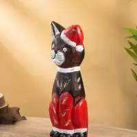 Фигура интерьерная &laquo;Кот новогодний&raquo;, 14&times;10&times;40 см, дерево