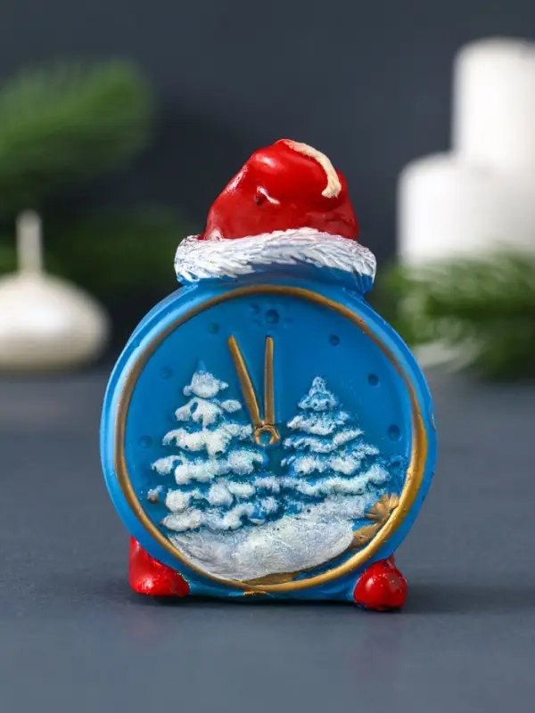 Свеча фигурная "Будильник новогодний" 5,5х3х8 см, цв. голубой