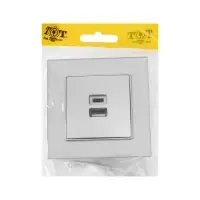 Розетка TOT Glossy Glass, 5 В, 2.1 A, разъёмы USB-A + USB-C, стекло, скрытая, серебристая