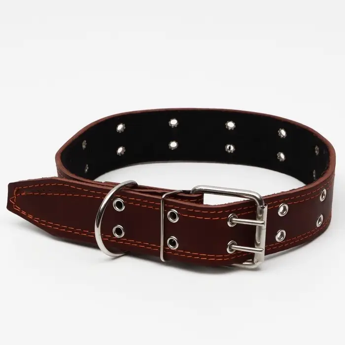Ошейник безразмерный, 83&times;4.5 см, ОШ 20-71 см, на синтепоне, кожа, коричневый