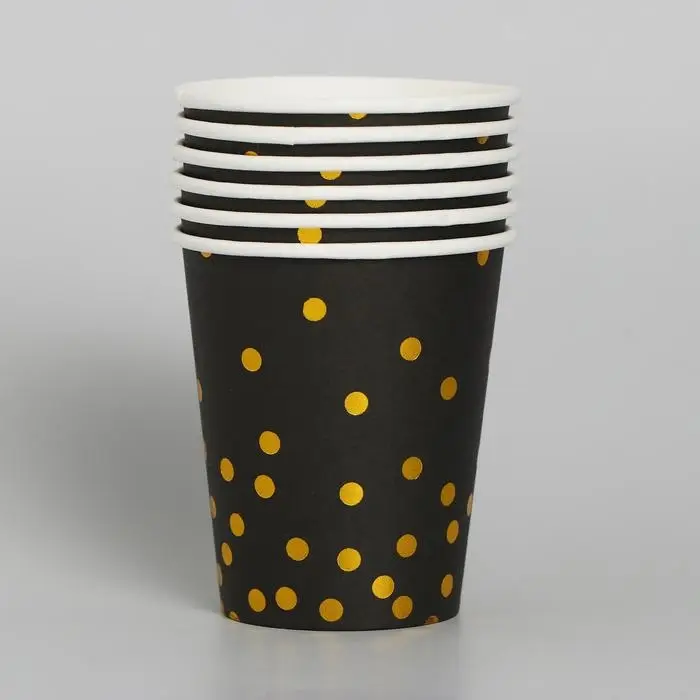Стакан бумажный «Конфетти», с тиснением, 250 мл, набор 6 шт., цвет чёрный Стакан бумажный «Конфетти», с тиснением, 250 мл, набор 6 шт., цвет чёрный