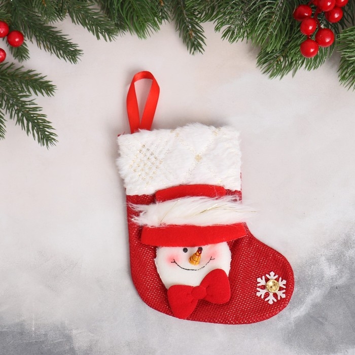 Мягкая подвеска Мягкая подвеска "Носок - Снеговик с пушком" 13х17 см, бело-красный