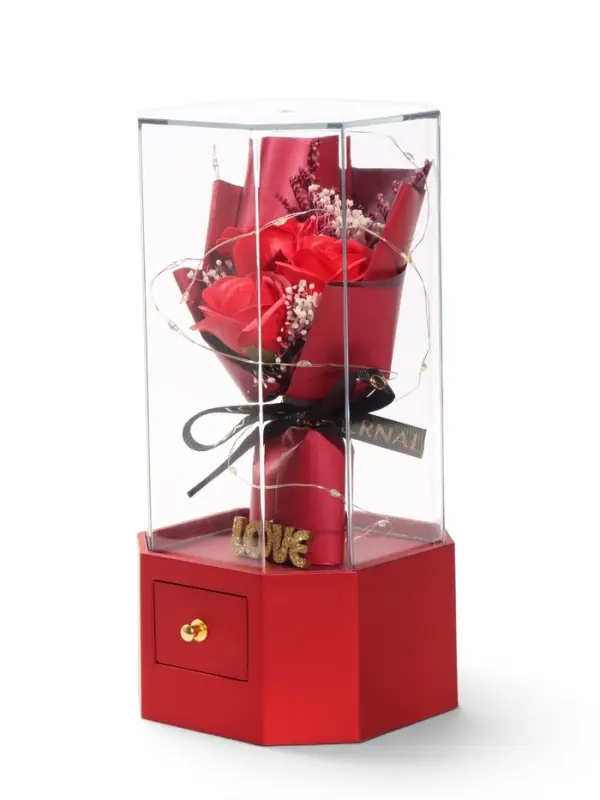 Шкатулка декоративная &laquo;Роза Love&raquo;, с подсветкой, 3хААА,, LN1445, 10&times;10&times;20.5 см, красный