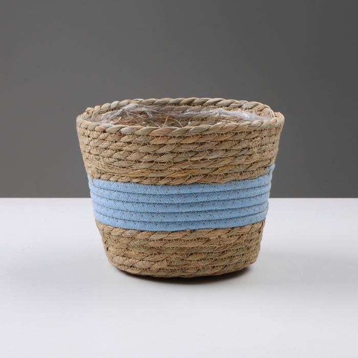 Кашпо плетеное  Кашпо плетеное "Намибия", 17,5х17,5х16 см, натуральный, голубой
