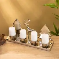 Подсвечник на 4 свечи &laquo;Рудольф и ёлки&raquo;, 30&times;9&times;15 см, алюминий