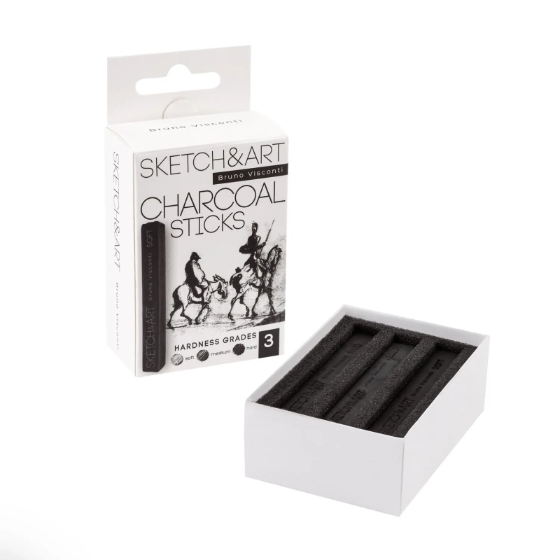 Уголь для рисования пресс SKETCH&ART черн мягк,средн,твердый 3шт/наб 25-001