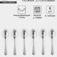 Набор столовых ложек Доляна &laquo;Эмили&raquo;, длина 20.5 см, 6 шт., нержавеющая сталь, серебристый