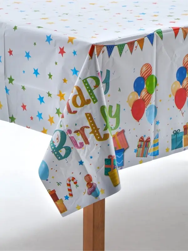 Скатерть одноразовая &laquo;С днём рождения&raquo;, 137&times;183 см, белая