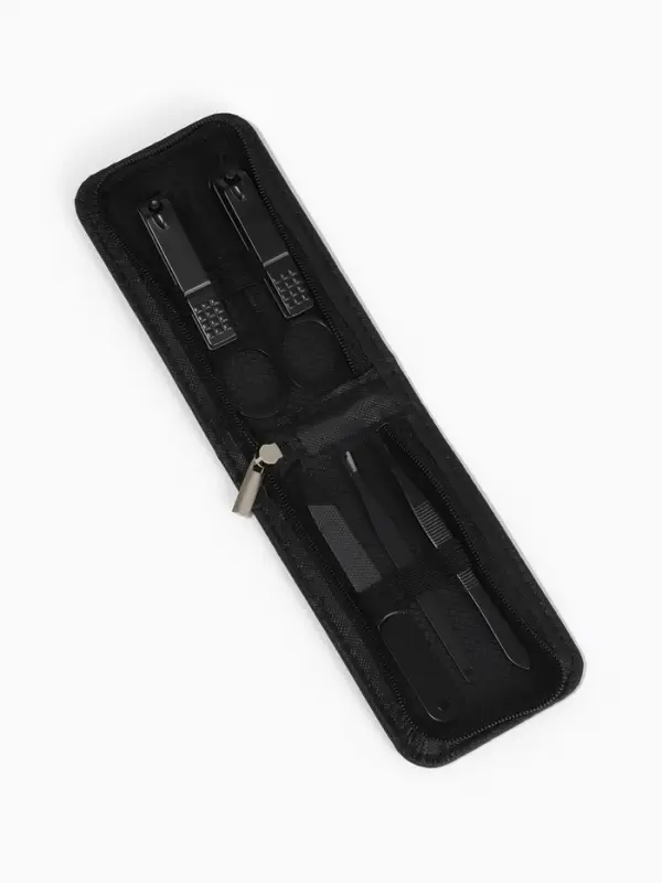 Набор маникюрный, 6 предметов, в футляре на молнии, чёрный