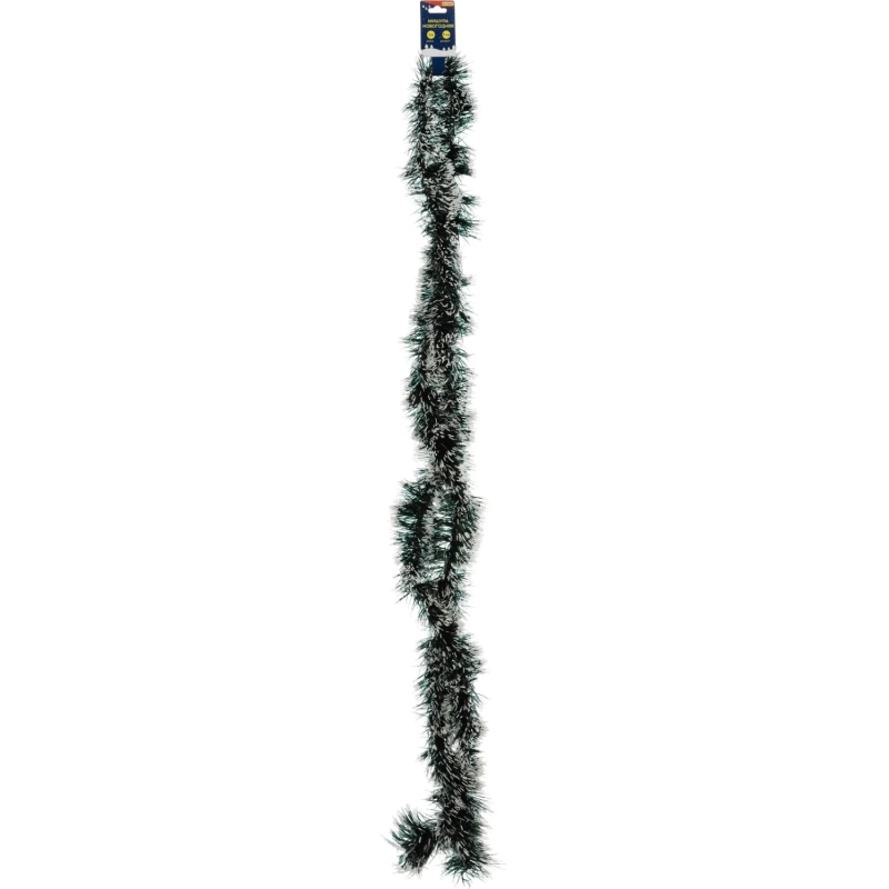 Мишура зеленая с заснеженными кончиками Новогодняя,длин 2м,диам 7см НУ-5467