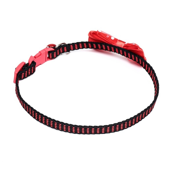 Ошейник текстильный с бантиком и бубенчиком, 30 х 1 см, красный Ошейник текстильный с бантиком и бубенчиком, 30 х 1 см, красный