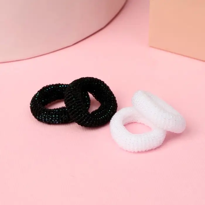 Резинка для волос "Махрушка блеск" (набор 24 шт) чёрный белый