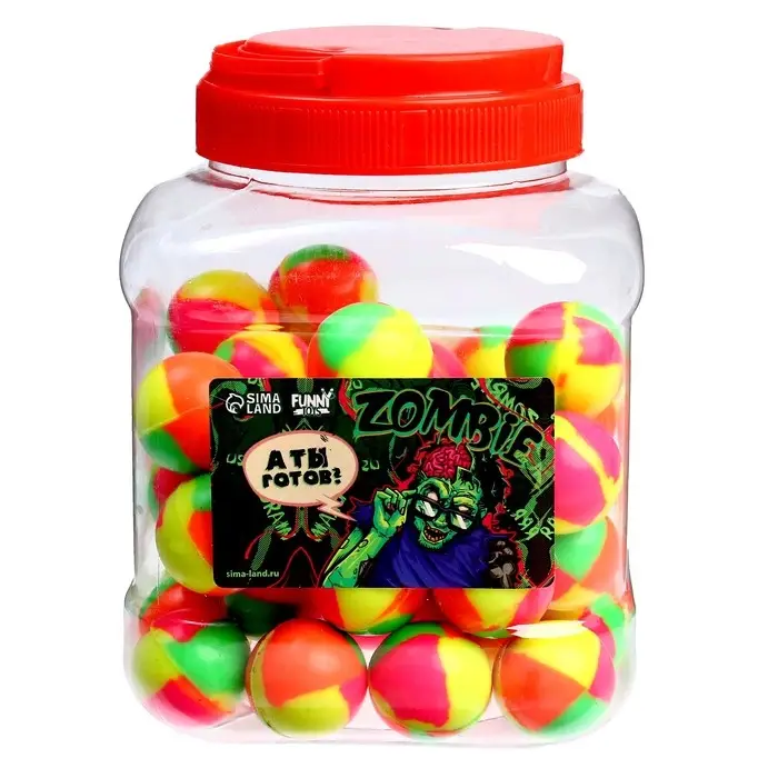Мяч каучуковый, попрыгунчик «Зомби», в банке, 50 шт Мяч каучуковый, попрыгунчик «Зомби», в банке, 50 шт