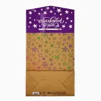 Пакет с клапаном &laquo;С Днём рождения&raquo;, звезды, крафт, глиттер, 19.5&times;10&times;25 см