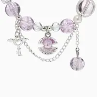Браслет с подвесками "Сахарный" ракушка, шар №10/8, цвет сиреневый в серебре