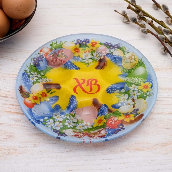 Стеклянная подставка на 6 яиц «Пасхальный венок» на пасху, 18 х 18 см Стеклянная подставка на 6 яиц «Пасхальный венок» на пасху, 18 х 18 см