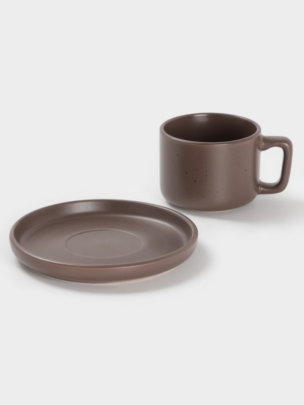 Чайная пара Доляна «Гранит», 2 предмета: чашка 270 мл, блюдце d=15.5 см, керамика, коричневая