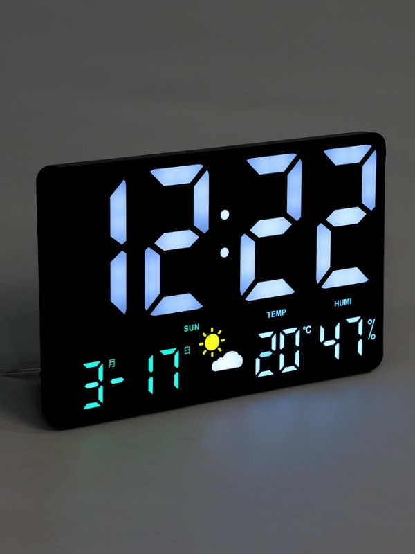 Часы настенные электронные, будильник, календарь, термометр, гигрометр, 15.8 х 3 х 24.8 см   1074710 Часы настенные электронные, будильник, календарь, термометр, гигрометр, 15.8 х 3 х 24.8 см   1074710