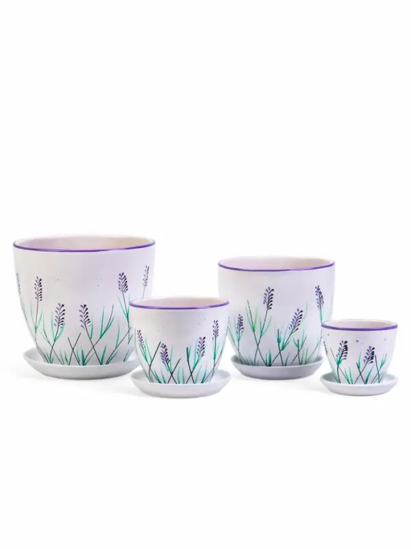 Набор горшков цветочный поддоном 4 шт 0,4 / 1 / 2,5 / 5 л керамика, Лаванда Набор горшков цветочный поддоном 4 шт 0,4 / 1 / 2,5 / 5 л керамика, Лаванда