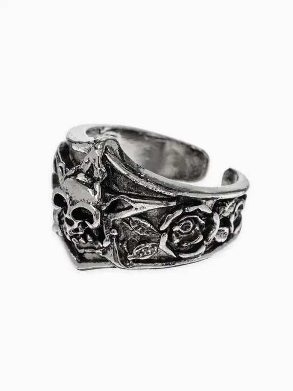Кольцо &laquo;Перстень&raquo;, череп с цветами, цвет чернёное серебро, безразмерное