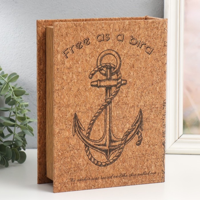 Шкатулка-книга дерево кожзам под пробку  Шкатулка-книга дерево кожзам под пробку "Якорь" 6х18х24 см