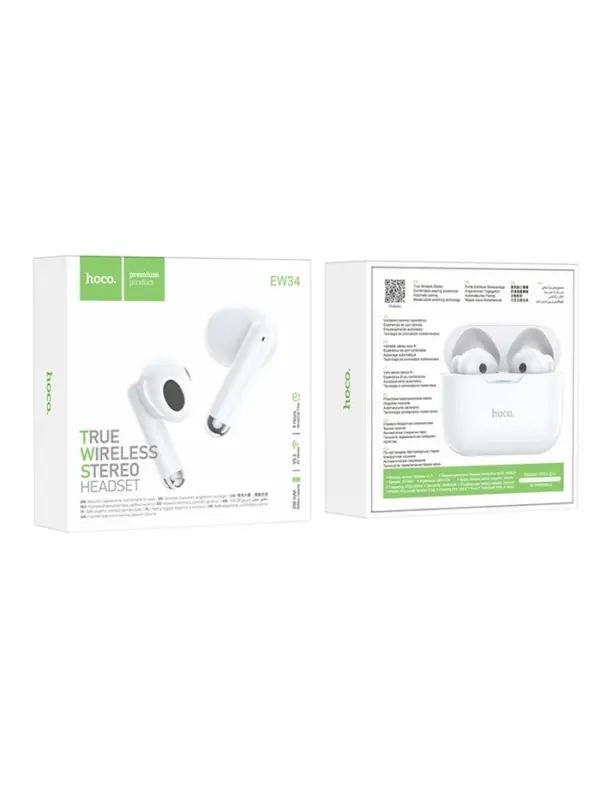 Наушники беспроводные Hoco EW34, TWS, вкладыши, Bluetooth 5.3, 30/250 мАч, белые